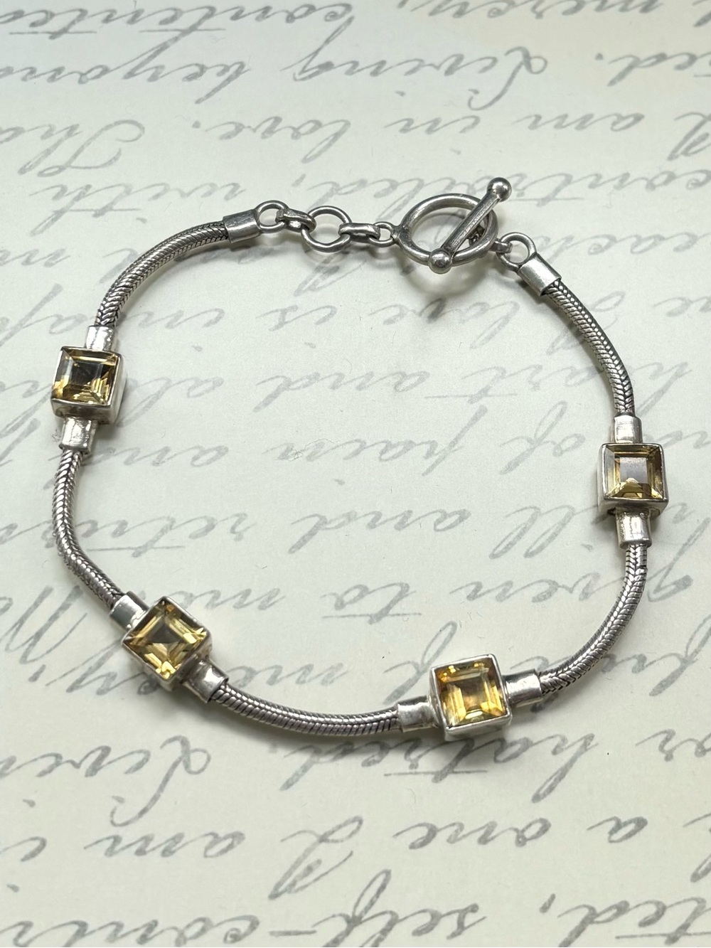 Sterling Silver Toggle Bracelet with Citrine Square Stones